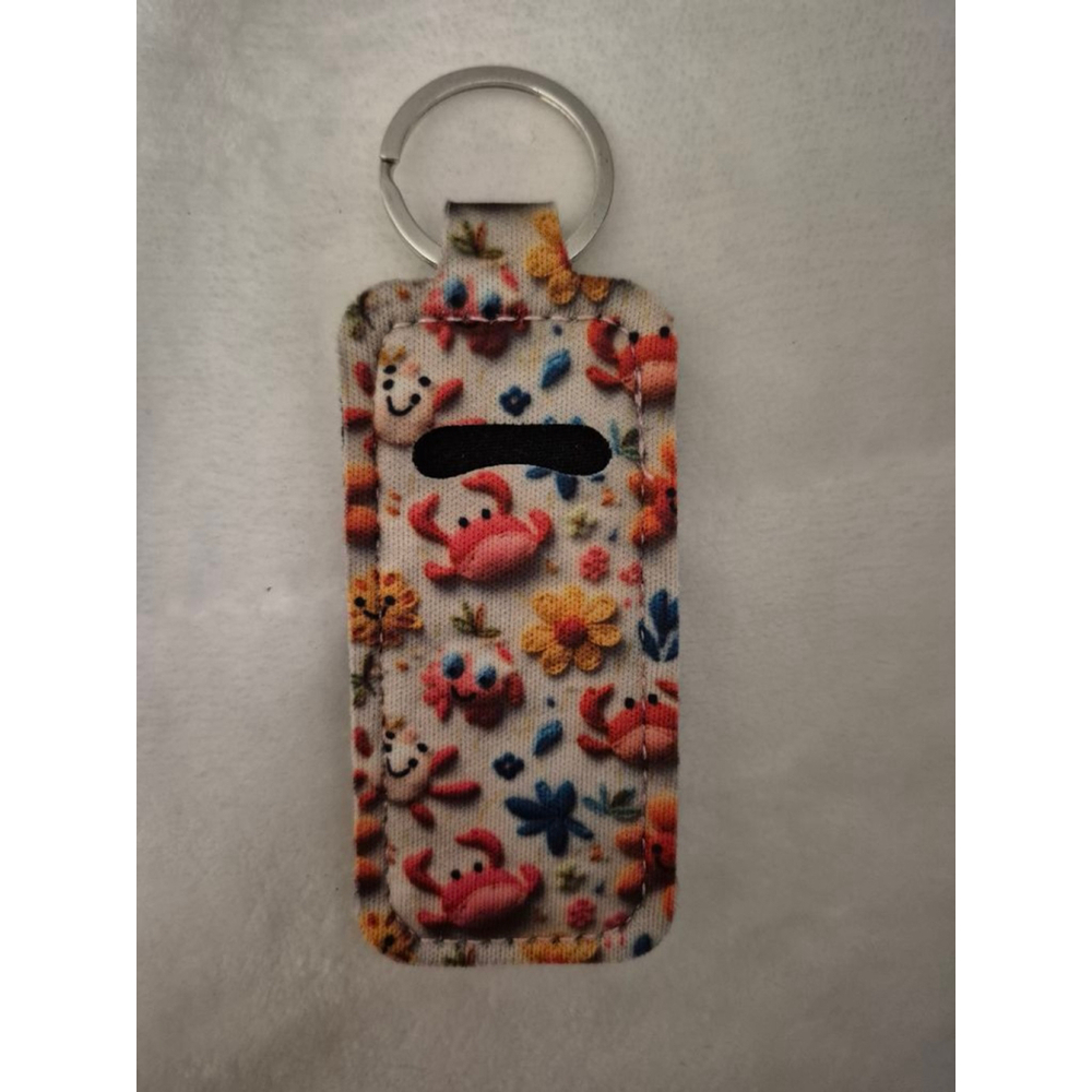 Women's Crab & Flower Print Lip Balm Keychain Holder One Size White